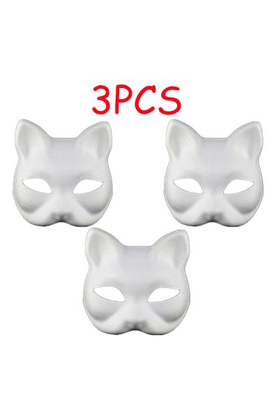 Choice 3pcs 3/6/9/12/15pcs Therian Masks White Cat Masks Blank Diy Halloween Mask Animal Half Facemasks Mas