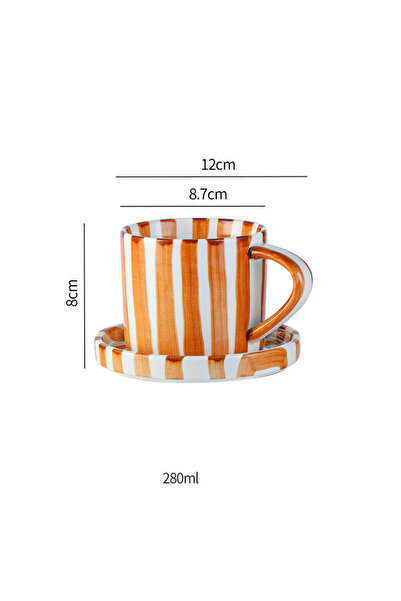 Choice 200-400ml Chocolate Minimalist striped hand drawn cup and plate set, ceramic milk coffee cup, 280ml/