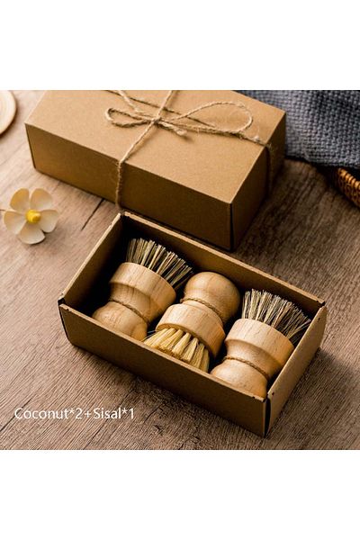 Choice Set-3 Natural Dish Cleaning Brush Wooden Handle With Natural Sisal Coconut Kitchen Cleaning Exquisit