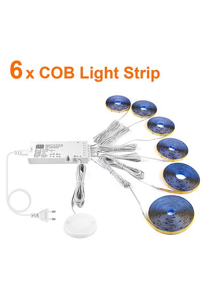 Lcamaw 1m EU Power Plug Warm White 6PCS LED Strip Under Cabinet COB Led Strip Penetrable Wood Touch Sensor