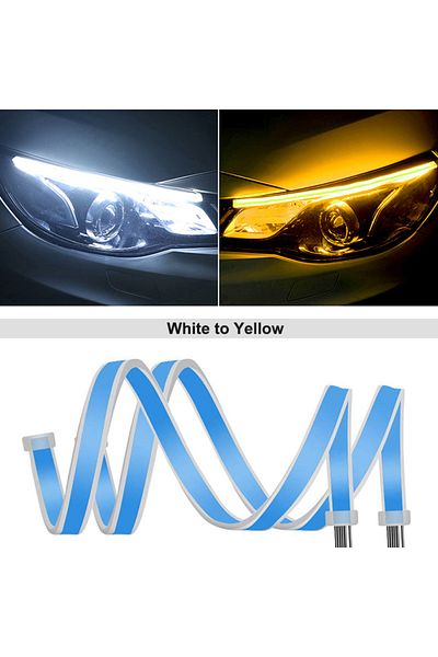 Choice 60 سم أبيض يتحول إلى أصفر قطعتان 12 فولت LED DRL ضوء نهاري للسيارة مرن مقاوم للماء شريط إضاءة تلقائي