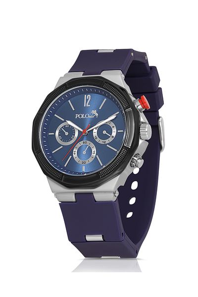 Polo Air Kavçuk Cord Metal Case Men's Wrist Watch Navy Blue Silver Color Pl-0973E2X