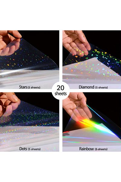 Choice A4-20 Sheets Mix 20 Sheets Holographic Pvc Sticker Paper, A4 Mixed Patterns (rainbow, Broken Glass,