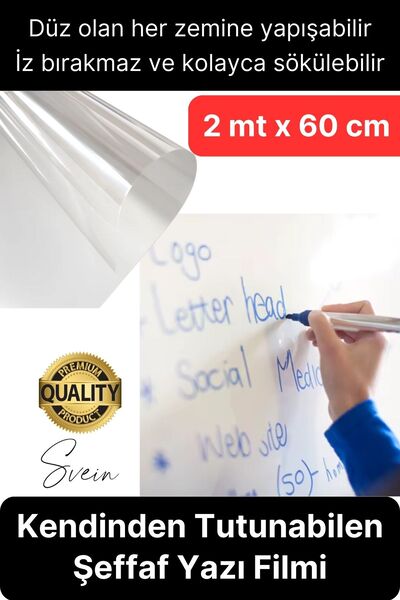 Svein Kendinden Yapışkanlı Şeffaf Tahta Filmi 200x60 cm Okul Kreş Ofis Not Al...