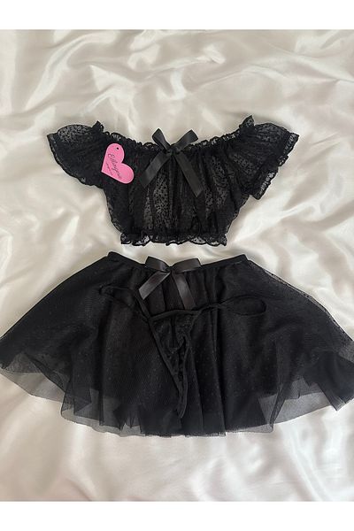 EDLİNGERİE Black Polka Dot Tulle Skirt Set