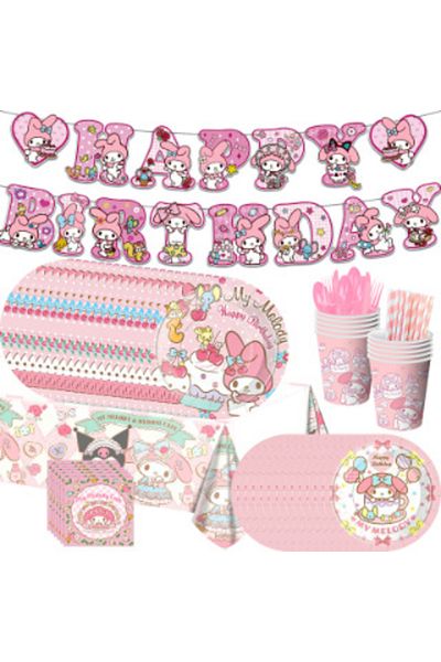 Choice A Set Of 92pcs Melody 2024 New Sanrio Disposable Set Melody Kuromi Theme Children's Birthday Party D