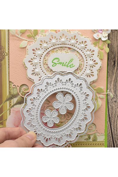 Choice Silver Flower Lace Oval Frame Dies Metal Cutting Dies For Scrapbooking Paper Gift Card Making