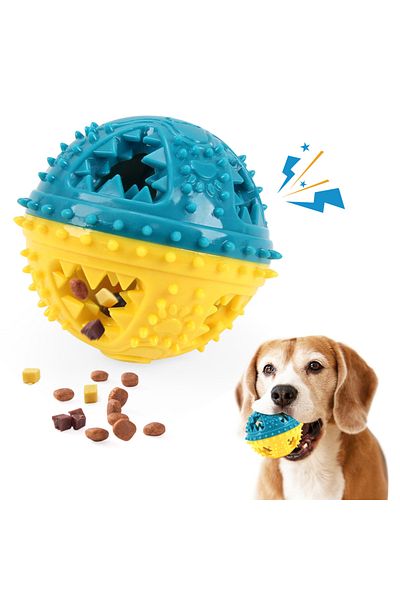Choice Yellow And Blue Dog Chew Toys Grinding Teeth Sound Ball Toys Leaking Food Balls Anti Bite Interactiv