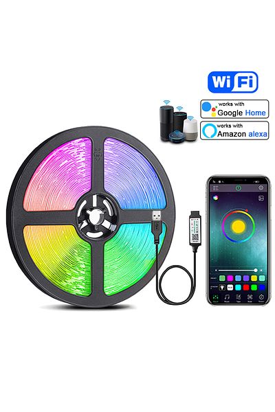 Mikenoon 5m Wifi Led Strip Smart Wifi Led Light Strip Rgb 5050 Led Tape For Home Party Decor, Tv Backlight, C