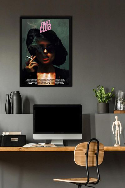 Saturn Fight Club Framed Painting - Fight Club Movie Poster Painting