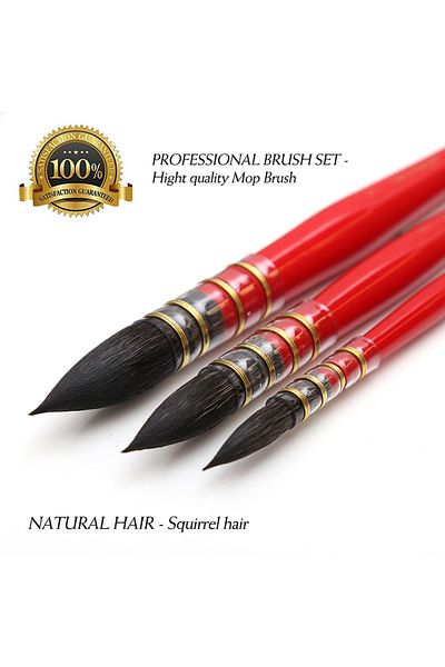 dainayw 3 Brushes Round Squirrel Hair Watercolor Paint Brushes Set Handmade Paintbrush For Art Pa...