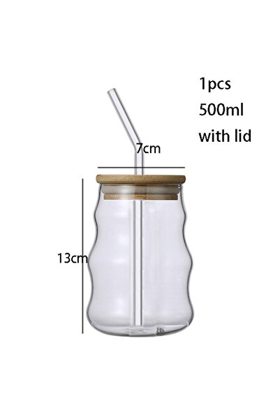 Choice 500 مل 1 قطعة 1/2 قطعة 500 مل أكواب زجاجية مع قشة برطمان ماسون شفاف عص...
