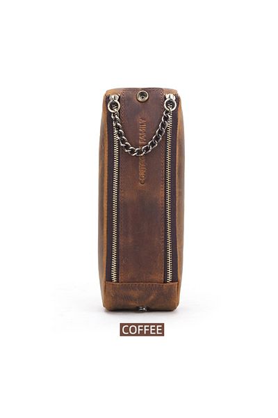 CONTACTS FAMILY Coffee Contact's Family Leather Zipper Pen Pencil Case Bag Handmade Vintage Creative School Stationa