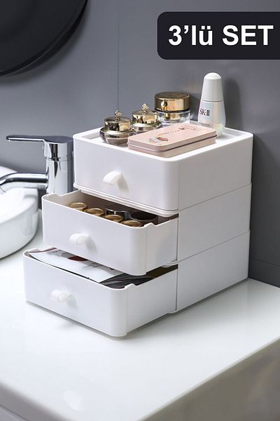 teknotrust Esta 3-Drawer White Makeup Organizer - 3-Tier, Multi-Purpose