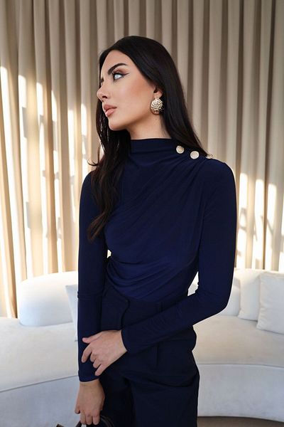 Tuba Butik Stand Collar Draped Detailed Blouse