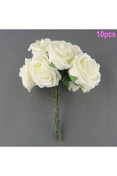 Choice White 10pcs Artificial Pe Foam Rose Flowers Bridal Bouquets Beautiful Craft White Fake Flower For We
