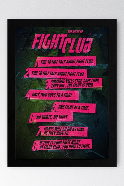 Saturn Fight Club Rules Framed Painting - Fight Club Movie Poster Painting
