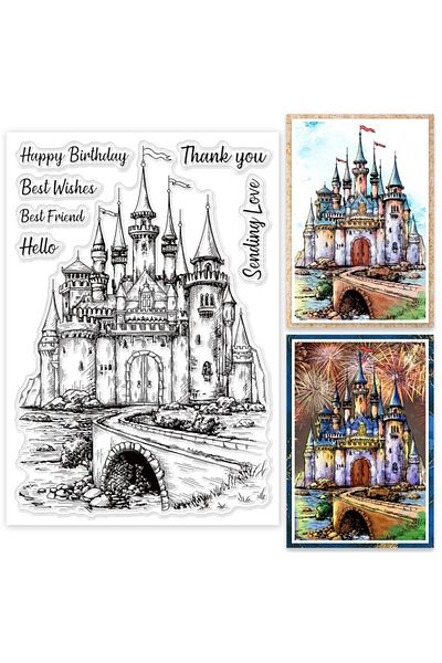 Choice Aech-03923 1 Sheet Vintage Castle Background Clear Stamps Retro Castle Blessings Words Silicone Stam