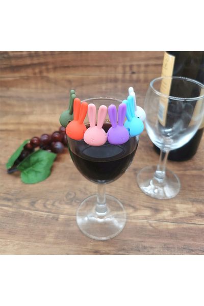 Choice 6Pcs Wine Glass Marker Creative 3D Rabbit Ears Silicone Drink Charms Wine Identifier For Champagn...