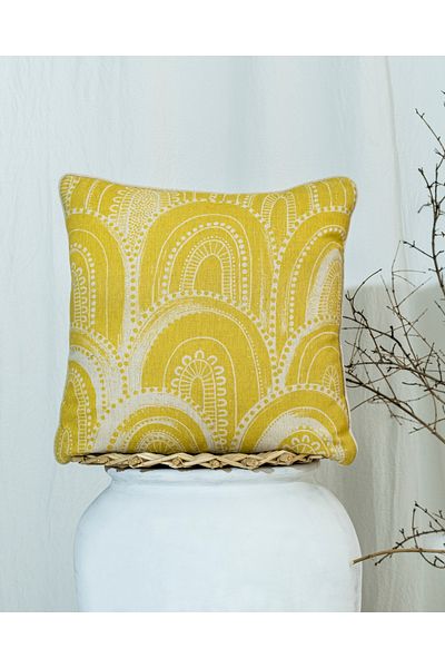 ASDİVA Bohemian Style Linen-Cotton Digital Printing Patterned Piping 45X45 Throw Pillow Cover