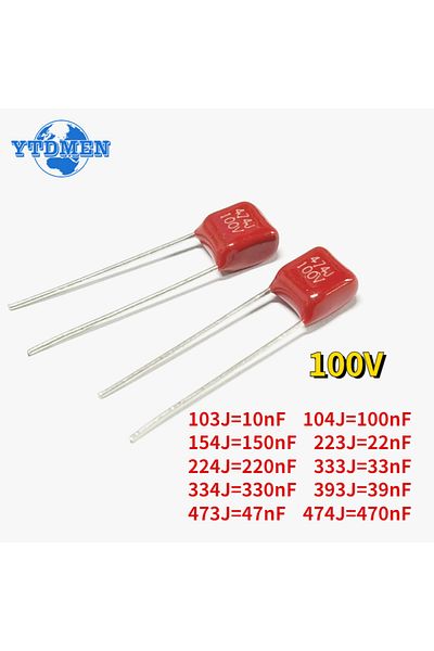YTDMEN 104j-100nf 20pcs 100v Cbb Polypropylene Film Capacitor 104 223 103 393 473 333 154 224 334 474 10nf