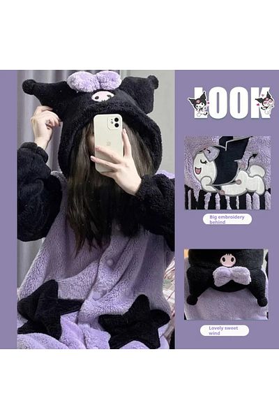 Choice Kuromi Sleeping Robe Autumn Winter Coral Velvet Thickened Velvet Student Cute Cartoon Anime Home ...