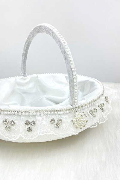 ZEYMERADE سلة العروس البيضاء، حجر فضي مخملي لامع مزين بصدفي، حناء خطوبة زفاف ...