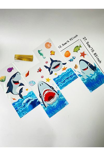 Choice 12.5x27.5cm Other Blue 50pcs Cute Cartoon Shark Head Transparent Opp Bag, Ocean Animals Printed Gift