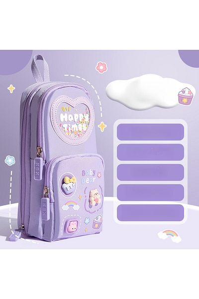 Choice Bear 1 Piece Of Multi-layer Large-capacity Beautiful Schoolbag Pencil Case Simple And Cute Girl Stat