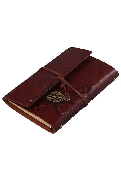 Choice 1pc Cute Diary Notepad Sketch Book, Leaf Embossed And Retro Pendants Book, Pu Synthetic Leather Jour