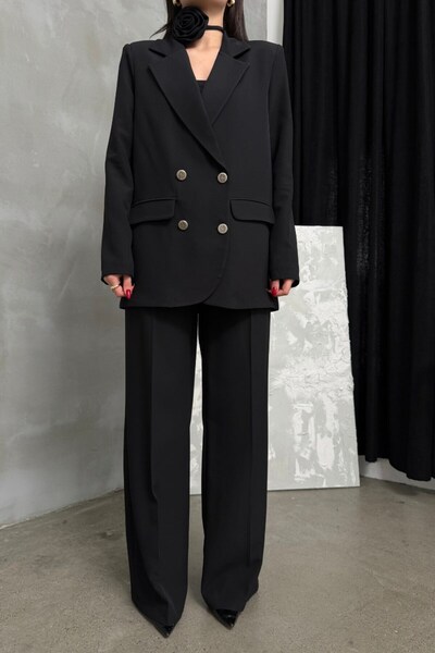 msm fashion Női kétrészes blézer dzseki nadrágkosztüm, bő lábszár kiegészítőkkel és gombokkal