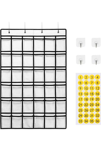 Choice White-1pack 36 Clear Pockets Classroom Pocket Chart For Cell Phones Hanging Organizer For Calculato