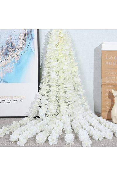 Choice 10pcs White 10pcs Artificial Wisteria Flowers Vine 29 Inch Long Tailing Silk Flower Strings For Wall