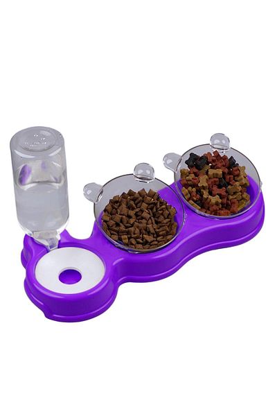 Glipet Double Chamber 3-Piece Nutrition Food and Water Bowl Purple 500 ml 36 X 21 X 16 cm