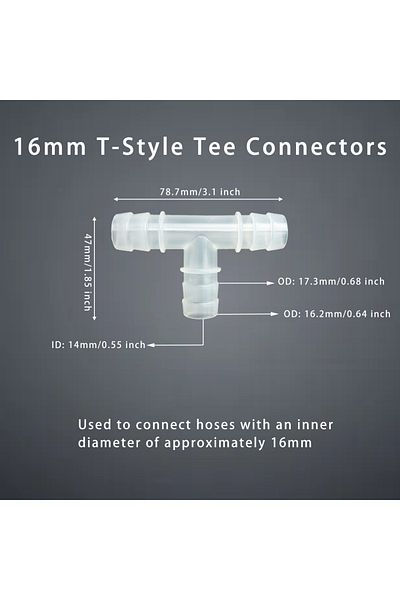 Choice 16mm T Type Tee 5pcs 5pcs T-style Tee Connectors Hose Barb Fitting T Shaped 3 Way Plastic Tubing Joi