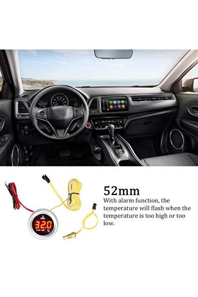 Choice مقياس درجة حرارة الماء 52 مم عداد رقمي للسيارة بشاشة عرض LED 9-36 فولت مع إنذار مستشعر درجة الحرارة...