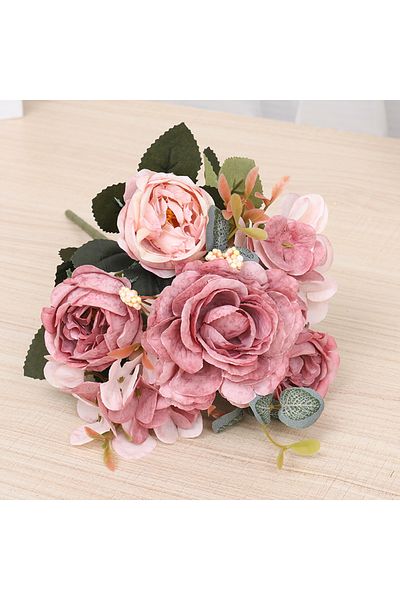Choice Cameo Brown Autumn Artificial Flowers Retro Silk Rose Bridal Bouquet Hydrangea Peony Fake Home Weddi