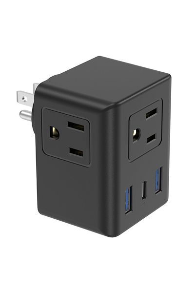 Choice موسع مقابس متعدد المقابس 100-250 فولت أمريكي 3 أسود - شاحن حائط USB مع 3 منافذ USB (1 USB C)، بدون سلك