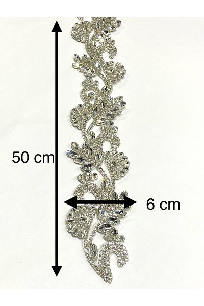 karantuhafiye Iron-On Stones Strip / 50 cm / Silver / Crystal Stones