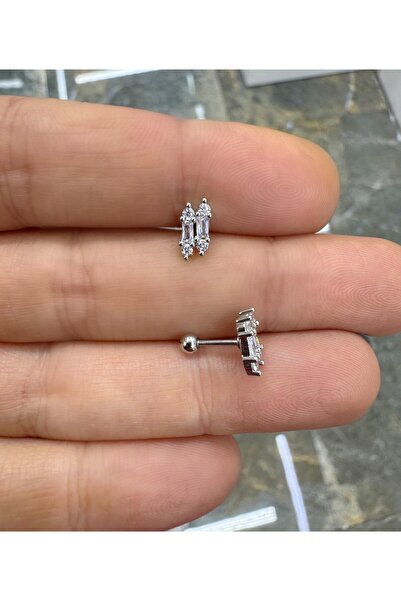 Arescollection zirkon taşlı 1 adet tragus helix lobe conch flat uyumlu piercing küpe