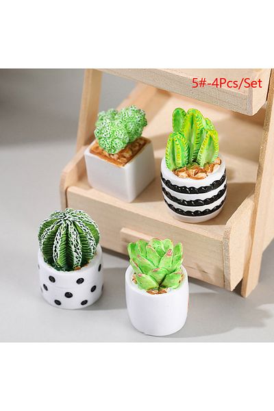 Choice E Mini Plant Pot Miniature Flower Vase Simulation Potted Plant 1:12 Dollhouse Resin Micro Ornament .