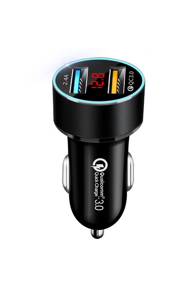 Choice Black 3.0a Car Charger Dual Usb Lcd Display 12-24v Cigarette Socket Lighter Qc Car Charger For Ipho