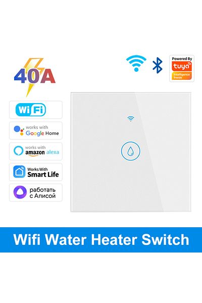 manhot White Tuya Smart 40a Wifi Bluetooth Water Heater Boiler Touch Switch 8800w Timer Schedule Voice Cont