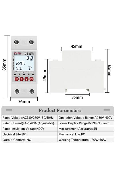 EARUELETRIC 230V TUYA WiFi Smart Circuit Breaker Switch Energy Meter Metering Timer Relay Device With Voltage...