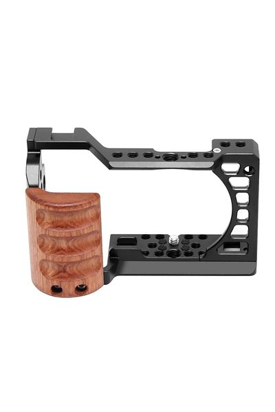 PULUZ Black For Sony A6400 / A6300 / A6100 / A6000 Wood Handle Metal Camera Cage Stabilizer Rig