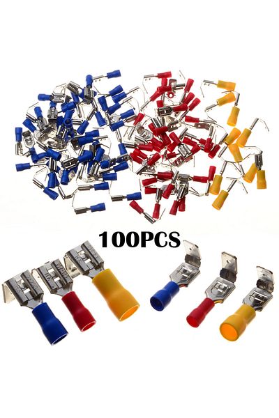 Choice 100pcs/set Piggy Back Spade Terminators Insulated Butt Connector Crimp Electrical Terminals 10-22...