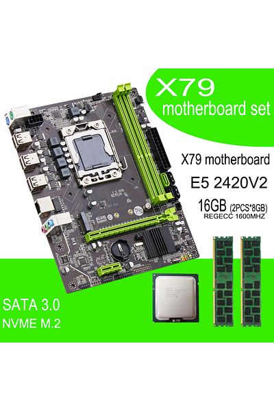 Choice مجموعة اللوحة الأم Qiyida X79 E5 2420V2 2*8GB=16GB DDR3 مجموعة ذاكرة كومبو NVME SATA 3.0 M ATX Se...