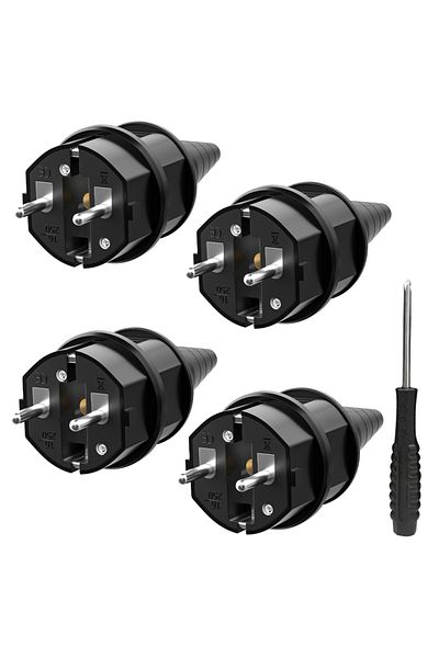 Choice Black Black 4pcs Eu Electrical Male Schuko Plug Ac Power Adapter With Screwdriver, 250v Outdoor Plug