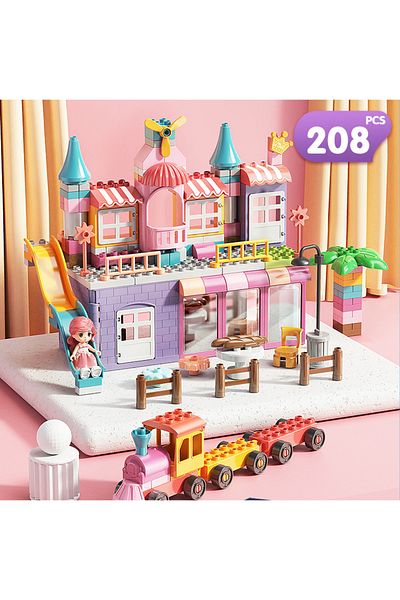 Choice 208pcs No Baseplate Girls Big Particle Blocks Marble Race Run Slide Big Size Blocks City Blocks Hous