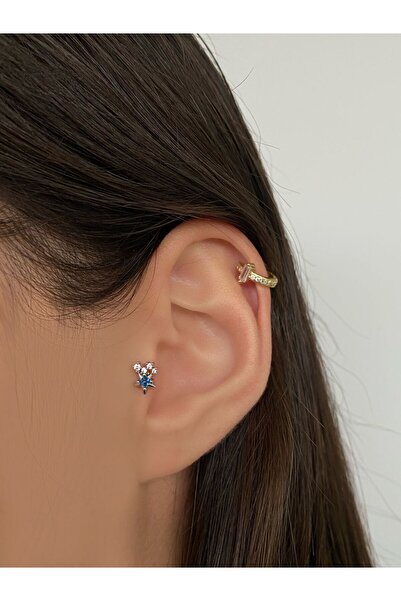 h&b design jewel Cerrahi Çelik Silver Mavi Yıldız Tragus Piercing